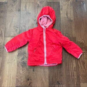 Mini boden toddler girl heavy lined coat Sz 2-3 years pink red full zip